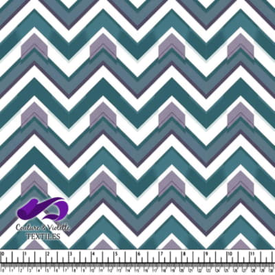 Tissu à Motif Géométrique en Chevron dans des Nuances de Sarcelle et de Violet