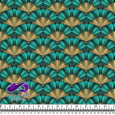 Art Deco Style Geometric Fan Pattern in Gold and Teal Colors