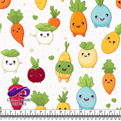 Cute Kawaii Vegetables Pattern with Smiling Faces