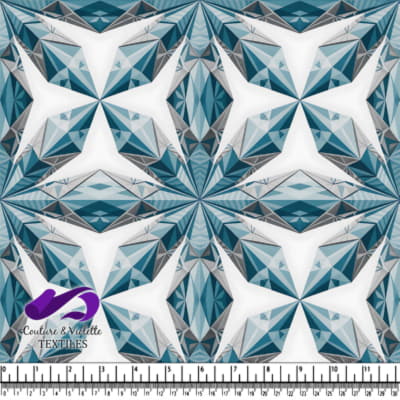 Geometric Blue and White Star Pattern Textile Design