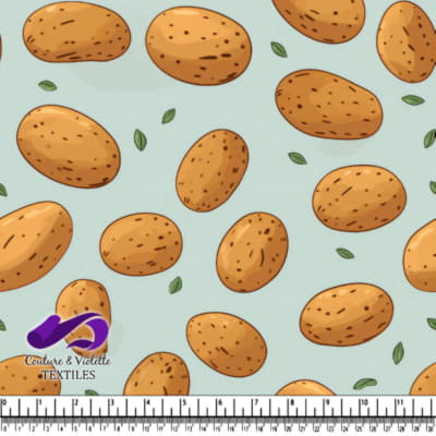 Potato Pattern with Herbs on Blue Background