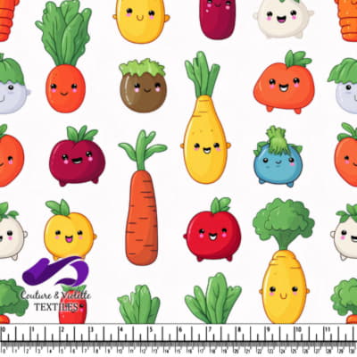 Mignon Motif de Légumes Kawaii sur Fond Blanc