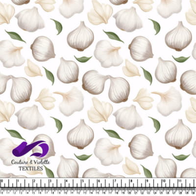 Garlic and Leaves Pattern on White Textile Fabric Design