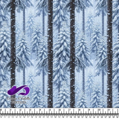 Snow Covered Pine Trees in a Winter Forest Scene