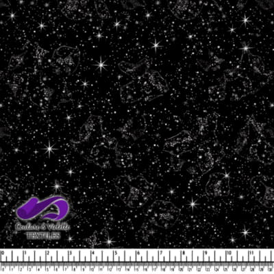 Black Starry Night with Constellations Pattern Fabric