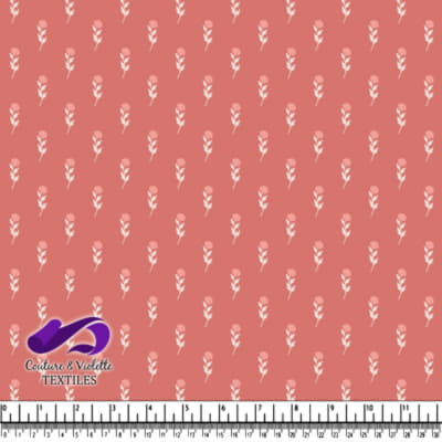 Delicate Pink Rose Pattern on Soft Coral Background