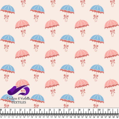 Pink and Blue Umbrella Pattern on Light Background