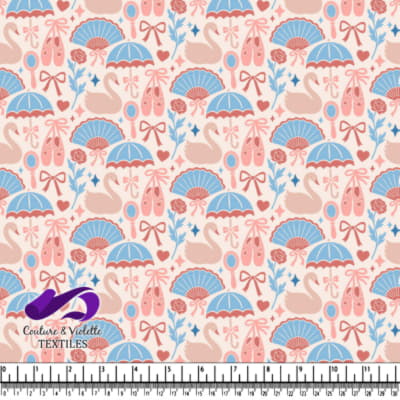 Motif Vintage de Ballet et de Cygnes avec Parapluies et Éventails
