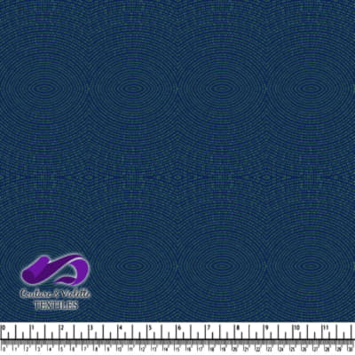 Navy Blue Fabric with Green Eye Pattern and Measuring Tape