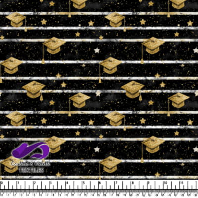 Gold Glitter Graduation Caps and Stars on Black Background