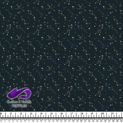 Dark Starry Sky Fabric with Constellation Patterns