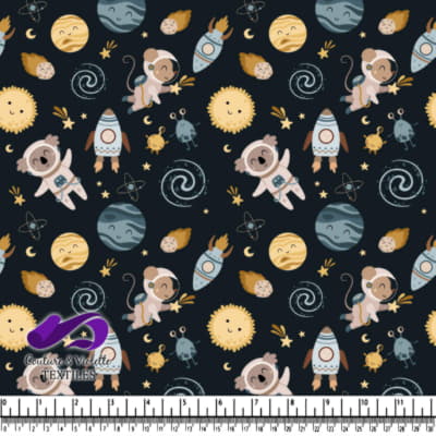 Motif d'Animaux Spatiaux Mignons et de Fusées sur Fond Noir