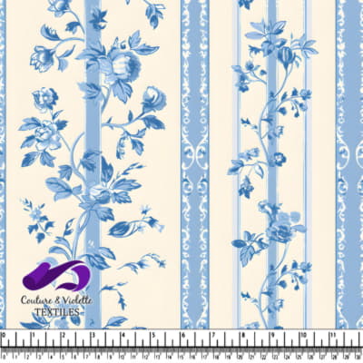 Blue Vintage Floral Stripes Textile Pattern