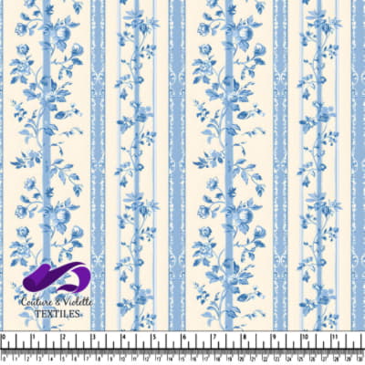 Blue Vintage Floral Stripes Textile Pattern