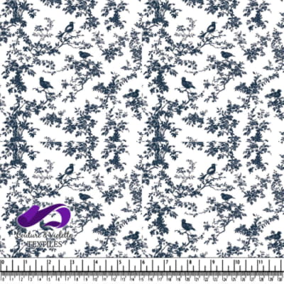 Vintage Blue Birds and Branches Pattern on White Background