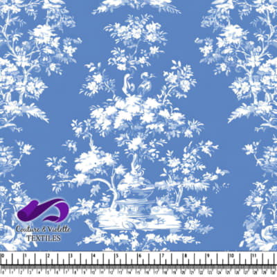 Blue Vintage Floral Toile Fabric Pattern