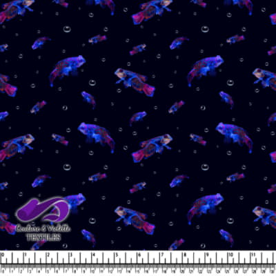 Neon Betta Fish Swimming With Bubbles on Dark Background