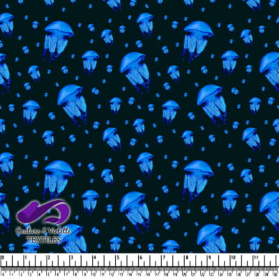 Motif de Méduse Lumineuse Bleue sur Fond Noir