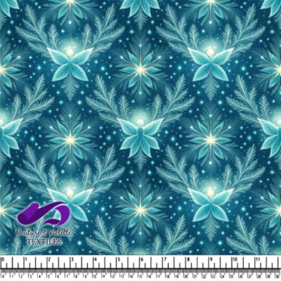 Glowing Blue Floral Pattern with Starry Night Background