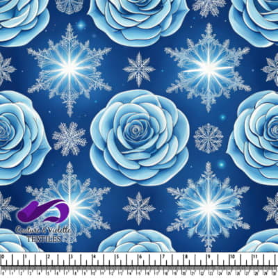 Blue Roses and Snowflakes Winter Pattern