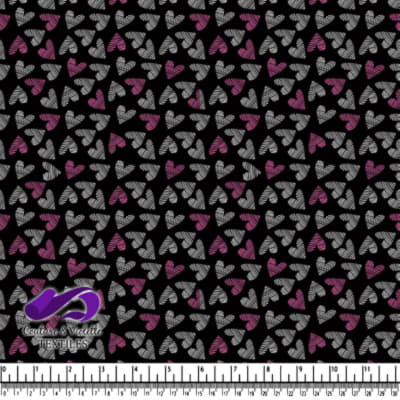 Striped Hearts Pattern in Pink and Gray on Black Background