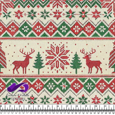 Christmas holiday reindeer and snowflake knit pattern fabric design