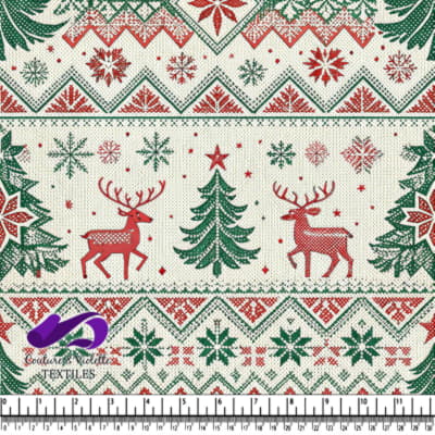 Christmas Themed Holiday Knit Pattern with Reindeer and Trees