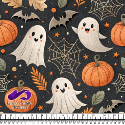 Cute Halloween Ghosts Bats Pumpkins and Spiderwebs Pattern