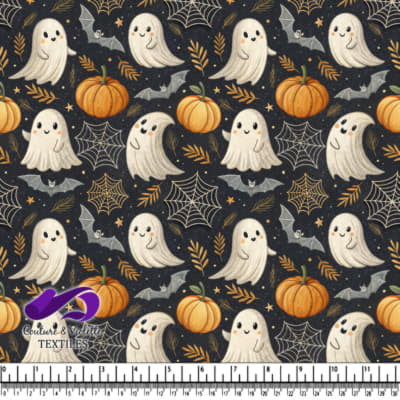 Cute Halloween Ghosts Pumpkins and Bats Pattern