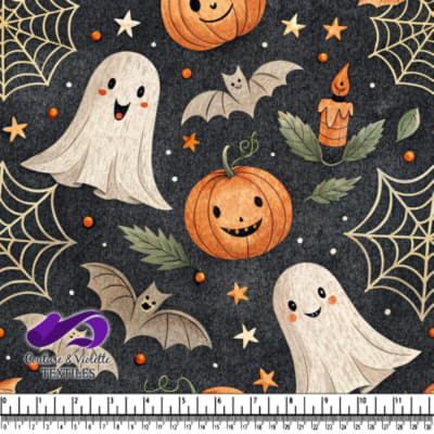 Cute Halloween Ghosts Pumpkins Bats and Spiderwebs Pattern
