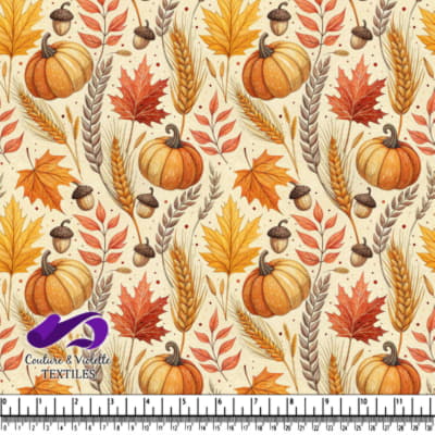 Autumn Harvest Pattern with Pumpkins Leaves Acorns and Wheat