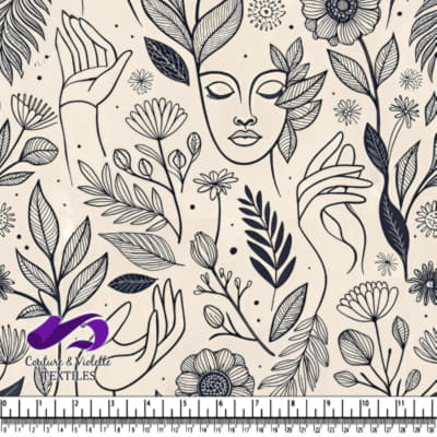 Floral Faces and Leaves Illustration