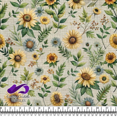 Motif de Tournesols et Feuilles Vertes