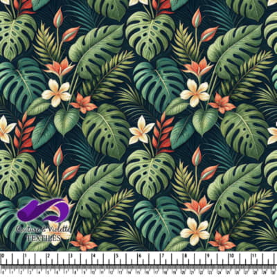 Tropical Floral Pattern with Green Leaves