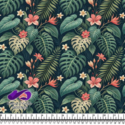 Motif de Feuilles et Fleurs Tropicales