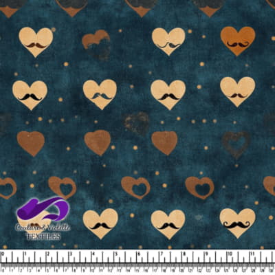 Hearts with Mustache Pattern on Blue Background