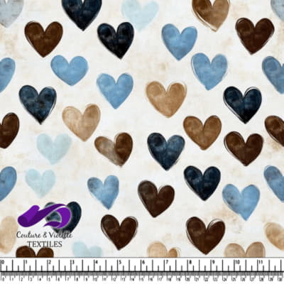 Blue Brown Heart Pattern Textile Design