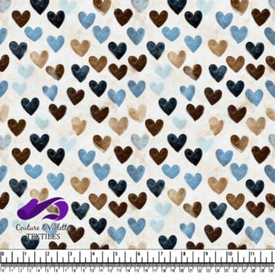 Blue Brown Heart Pattern Textile Design