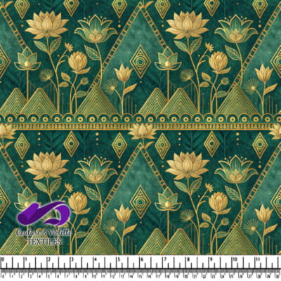 Fleurs de Lotus Dorées sur Fond Vert