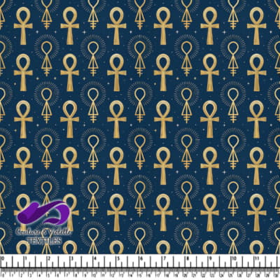 Symboles Ankh Dorés sur Fond Bleu Marine