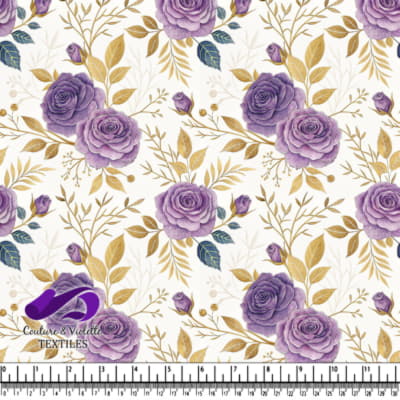 Motif de Roses Pourpres et Feuilles Dorées