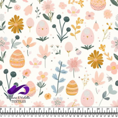 Motif Floral et Œufs de Pâques Pastel