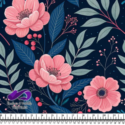 Motif de Fleurs Roses et Feuilles Bleues