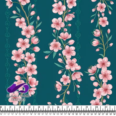 Fleurs de Cerisier Roses sur Fond Turquoise
