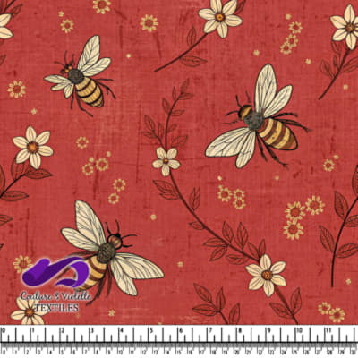 Abeilles et Marguerites sur Fond Rouge