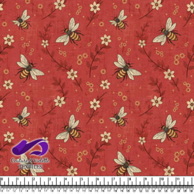 Abeilles et Marguerites sur Fond Rouge