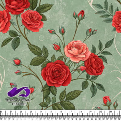 Roses Rouges Vintage sur Fond Vert