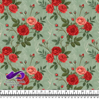 Roses Rouges Vintage sur Fond Vert