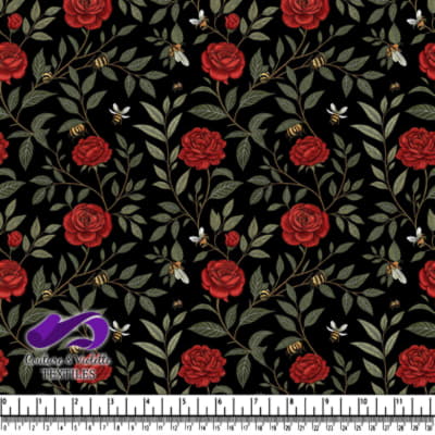 Roses Rouges et Abeilles sur Fond Noir