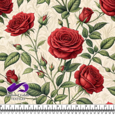 Motif de Roses Rouges Classiques sur Fond Crème